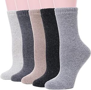 Sandsuced Wool Warm Socks for Women Winter Hiking Thick Boot Thermal Cabin Cozy Crew Work Soft Ladies Socks 5 Pack（Solid Color-E）