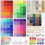 Paodey 20,000 Pcs Clay Beads Bracelet Making Kit, 120 Colors 6 Boxes Polymer Beads Spacer Heishi Beads Kit, Jewelry Making Kit with Pendant Charms Elastic Strings, Crafts Gift for Kids Adults