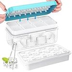 Qoosea Large Ice Cube Tray with Lid and Bin 2 Pack Silicone ice Tray with Tong Easy Release Stackble Food Grade PP BPA Free Ice Trays for Freezer Whiskey Cocktail - Blue