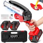 SINPY Mini Chainsaw Cordless 6 Inch Battery Chainsaw with 2 * 3000 mAh Battery Electric Chainsaw with Oiler System and Security Lock Handheld Small Chain Saw for Wood Cutting Tree Trimming Gardening