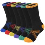 Boys Athletic Crew Socks Kids Half Cushioned Sport Running Arch Support Breathable Cotton Socks 6 Pairs (Black#01, 5-8 Years)