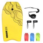 AQUARM 36 inch Bodyboard with Premium Wrist Leash and Fin Tethers, Super Lightweight & Slick Bottom Perfect Surfing for Kids Teens and Adults (Yellow)