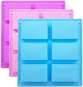 Silicone Soap Molds,6 Cavities Rectangle Silicone Molds for Homemade Craft Soap Mold, Cake Mold, Chocolate Mold ＆ Ice Cube Tray -Molds Set of 3(Blue & Purple& Pink).