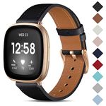 CeMiKa Leather Strap Compatible with Fitbit Sense/Fitbit Versa 3 Strap, Genuine Leather Straps Replacement Wristband Compatible with Fitbit Versa 3/Fitbit Sense Strap for Women Men, Black