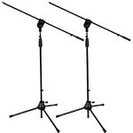 Pair of LyxPro Tripod Boom Floor Microphone Stand Adjustable Height, Foldable, Tilting Rotating, Stage or Studio fits 3/8" and 5/8" mounts