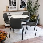 Inspirer Studio Dining Table Set for 4-35.5" Tuilp Table with 4 Upholstered Dining Chairs (Matt Dark Gray)