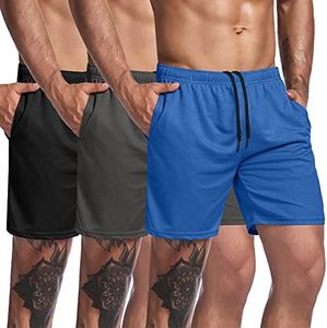 COOFANDY Men's 3 Pack Bodybuilding Gym Shorts Workout Short Pants Training Fitness Jogger with Pocket,Black/Blue/Dark Gray,Small