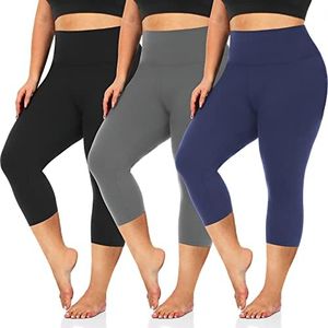 we fleece 3 Pack Plus Size Capri Leggings for Women -Stretchy X-Large-4X Tummy Control High Waist Spandex Workout Yoga Pants