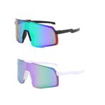 swanoble 2 Pairs UV400 Kids Sports Sunglasses for Boys Girls Cycling Baseball Golf Youth Softball Sunglasses Age 3-12 (Black Frame/Green lens+White Frame/Purple lens)