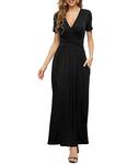 PCEAIIH Women's Maxi Dress Casual Deep V Short Sleeve Floral Ladies Wrap Long Dress with Pockets XL Black