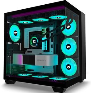 AMANSON ATX PC Case, 9 ARGB Fans Pre-Installed, 360MM RAD Support, 270° Full View Tempered Glass Gaming PC Case, Mid Tower Computer Case, Black,H06