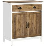 HOMCOM Farmhouse Storage Cabinet, Sideboard Kitchen Cupboard with Drawer, Double Doors and Shelves, Distressed Wood Grain