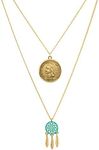 Indian Penny Coin Layered in Gold Miniature Dream Catcher Double Chain Necklace | United States One Cent Coin Over 100 Years Old | 22 Inch Double Cable Chain | Certificate of Authenticity