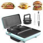 Baker's Friend Breakfast Sandwich Maker, Nonstick Electric Griddle & Grill Combo, 3 in 1 Breakfast Station, Make Egg Muffin Sandwiches Burgers Hot dogs & Pancakes, Includes Burger Press, Tong & Brush