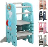 Kids Step Stool, Adjustable Standing Platform | Learning Tower for 1+ Year Old | Toddler Learning Tower 4 Modes (Basketball, White Board, Busy Board, Rings) (Baby Blue)