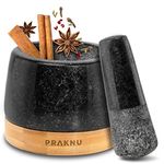 Pestle and Mortar Set Small - Solid Granite - For a Fine Grinding Result - Includes Sustainable FSC®Wooden Base - Easy to Clean