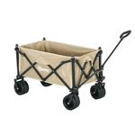 Outsunny Folding Garden Trolley Cart, Outdoor Collapsible Wagon with Telescopic Handle, Carry Bag and All-Terrain Big Wheels, for Beach, Camping, Festival, 120KG Capacity, Khaki