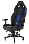 Corsair T2 Road Warrior - Faux Leather Gaming Chair, Easy Assembly, Ergonomic Swivel, Adjustable Height & 4D Armrests, Lumbar Support, Comfortable Wide Seat with High Recliner - Black/Blue