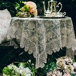 SUTAVIA Lace Tablecloth Embroidered Cover,ClassicSmall Square 33 Inch Dustproof Tablec Cover,for Kitchen Dining Picnic Table and Wedding Banquet Home Decoration (Gold)