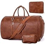 Garment Bag for Travel, Convertible Carry on Garment Duffel Bag for Men 3Pcs Weekender Bag 2 in 1 Hanging Suitcase Suit Bag, A6-Brown-Faux Leather