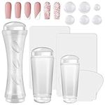 EBANKU French Tip Nail Stamp - 3PCS Clear Silicone Nail Stamping with 6PCS Silicone Replace Nail Art Stamper Heads and Scrapers Jelly Stamper for Nails for French Manicure Home DIY Nail Salon