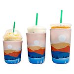 Baxendale Iced Coffee Sleeve for Cold Drink Cups - 3 Pack Neoprene Iced Coffee Sleeve Cup Sleeves for Cold Drinks, Reusable Compatible with Starbucks Dunkin, 4mm-Thick (3 PK S/M/L, Pink Mountain)