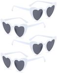 4 Pack Heart Shaped Sunglasses Trendy Cat Eye Love Heart Glasses Vintage Retro Heart Sunglasses for Women, White, Medium