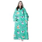 Queenshin Alpaca Wearable Blanket, Extra Long Oversized Flannel Comfy Blanket Robe for Adults Women Girls, Warm Cozy Animal Hooded Body Blanket