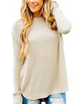 MEROKEETY Women's Long Sleeve Oversized Crew Neck Solid Color Knit Pullover Sweater Tops Beige