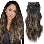 4Pcs Hair Extensions Clip in Natural Black to Caramel Blonde Hair Extensions 20" Synthetic Hairpieces for Woman Ombre Hair Extension Curly Wavy Hair Pieces For Full Head