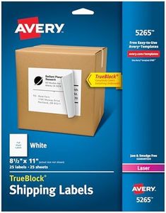 Avery Full Sheet Printable Shipping Labels, 8.5" x 11", White, 25 Blank Mailing Labels (5265)