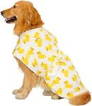 HDE Dog Bathrobe Super Absorbent Quick Drying Towel with Hood for All Dog Breeds Sizes S-XXL - White Rubber Ducks - XXL