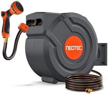 Upgraded Retractable Garden Hose Reel 1/2" x 130 ft 9 Pattern Nozzle Any Length Lock Wall-Mounted Automatic Slow Return 180° Swivel UV Resistant Heavy Duty Hose Reels for Outside
