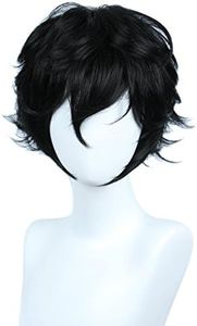 Linfairy Short Black Layered Cosplay Wig Halloween Costume Wig for Men