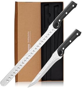 ZLemma Professional Kitchen Knife Set- 12'' Brisket Carving Knife & 6.8'' Boning Knife with Unique Grip Ring & Gift Box for Chef-High Carbon Stainless Steel with Damascus Pattern- Razor Sharp