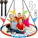 Odoland Spider Web Tree Swing, Outdoor Saucer Net Swing, 900D Oxford Platform Swing for Kids Adult, Backyard Round Flying Swing with Hanging Ropes Straps and Turnbuckle 43in Color