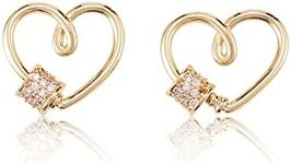 Stiesy 5 Pcs Keychain Connector Charms with Micro Pave Clear Cubic Zirconia Heart Real 18K Gold Plated Screw Carabiner Lock Charms for Necklaces Making