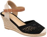 DUNLOP Womens Sorrento Hessian Wedge Sandals Memory Foam Slingback Mid Heels Fashion Espadrille Ankle Strap Summer Shoes… (Black, UK_Footwear_Size_System, Adult, Women, Numeric, Medium, Numeric_8)