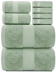 White Classic Luxury Green Bath Towel Set - Combed Cotton Hotel Quality Absorbent 8 Piece Towels | 2 Bath Towels | 2 Hand Towels | 4 Washcloths [Worth $72.95] 8 Pack | Green