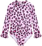 Alakuoti Long Sleeve One Piece Ruffle Swimsuit for Toddler Girls Baby Girl Rashguard Shirt with UPF 50+ Sun Protection (as1, Age, 0_Month, 12_Months, Pink Leopard)