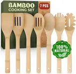 Wooden Utensil Set, Bamboo Wooden Cooking Utensils – 7 PCs Easy to Clean Wooden Kitchen Utensil Set, Sturdy, Lightweight & Heat Resistant