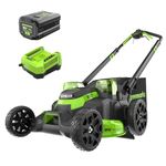 Greenworks 80V 25" Brushless Cordless (Self-Propelled) Dual Blade Lawn Mower (LED Headlight + Aluminum Handles), 4.0Ah Battery and Rapid Charger Included