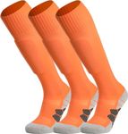 APTESOL Youth Soccer Socks Boys Girls Women Knee High Team Sport Cushion Sock Kids Long Tube Cotton Athletic Compression Socks (3-Pair Orange-A,Small)