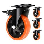 4" Caster Wheels Set of 4, Orange Heavy Duty Casters with Brake