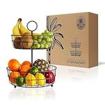 2 Tier Fruit Basket for Kitchen Regal Trunk & Co., Wire Fruit Organizer Bowl for Kitchen, Tiered Fruit Holder for Countertop or Hanging, Matt Brown Fruit stand in Metallic Frame Produce Holder