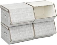 Giantex Stackable Storage Bins Set of 4, Foldable Non-woven Fabric Storage Box with Magnetic Secured Lids, Side Handle, Toy Organizer Multi-purpose Storage Containers for Clothes Books (Light Grey)