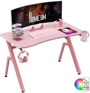HOMCOM RGB 120 x 66cm Gaming Desk, Computer Table with Carbon Fibre Surface, Headphone Hook, Cup Holder, Controller Rack, Home Office Desk, Pink