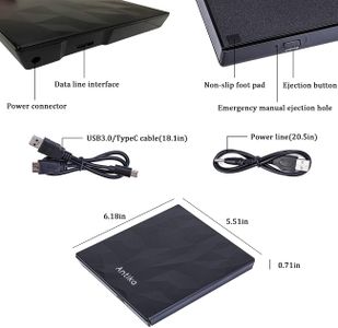 Antika USB 3.0 External CD DVD Drive – Portable Burner for Laptop & Mac