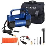 GSPSCN Blue Tire Inflator Heavy Duty Double Cylinders with Portable Bag - Car Accessories，Metal DC 12V Air Compressor Pump 150PSI w/Adapter for Car, Truck, SUV Tires, Dinghy, Air Bed, RV etc