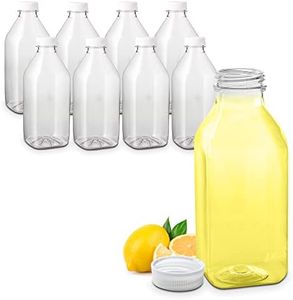 MT Products 32 Oz. / 1 Quart Empty Clear PET Plastic Juice Bottles with Tamper Evident Caps by AM Bottle Supply - Set of 8 Bottles and 8 Caps